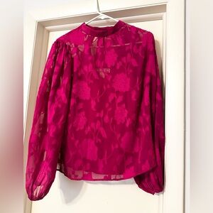 Flying Tomato Pink Sheer Puff Sleeve Blouse